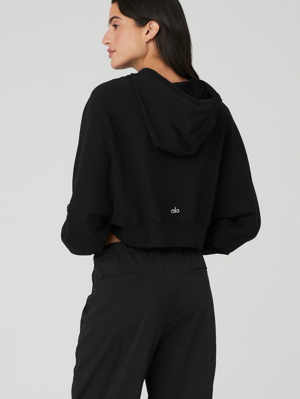 Alo Yoga Double Take Black Cropped Hoodie - size XS